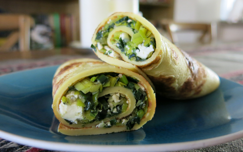 leek and feta crepes